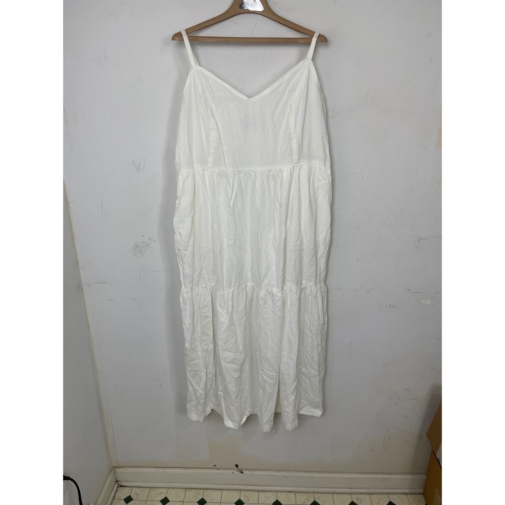 Old Navy Womens XL White Cami Maxi Dress Tiered V-Neck Cotton Rayon Blend Pocket